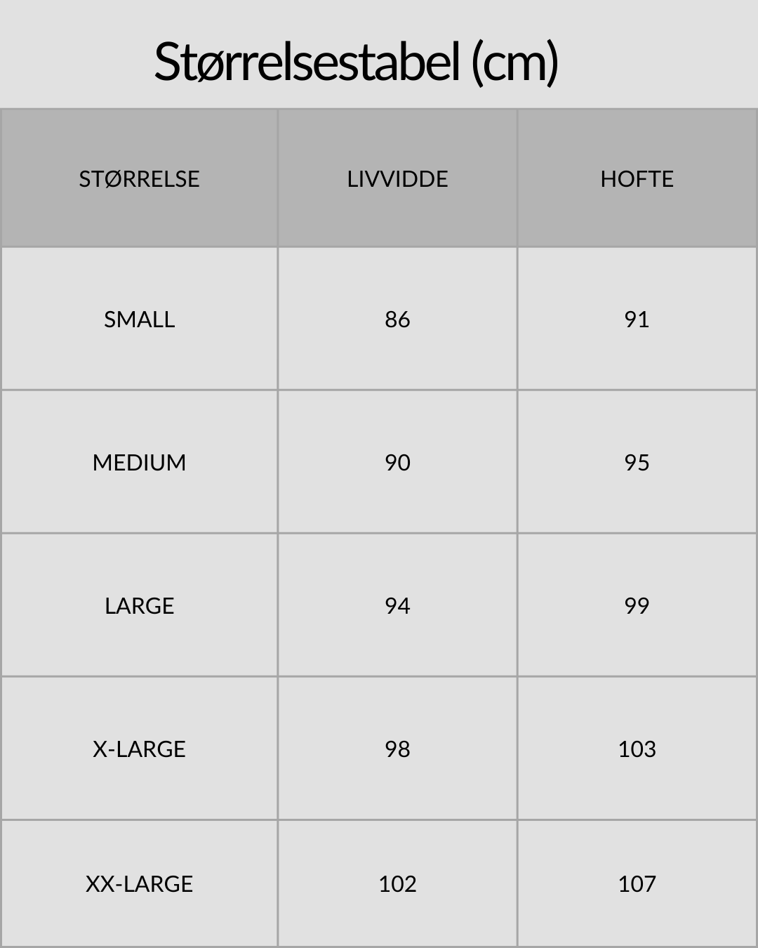 Massive våddragt Dame (3mm) i Sort - Størrelsestabel
