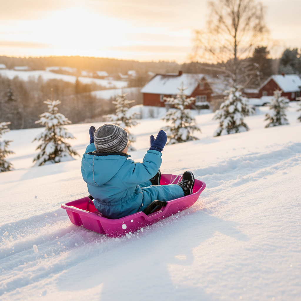 SnowRider babyslede med bremser og snor - rosa