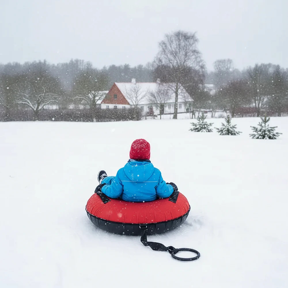 Snow Tube i Rød og Sort i sneen