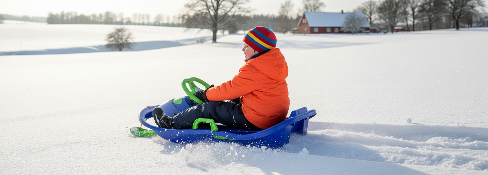 SnowRider Bobslæde med rat og bremser - Blå/Grøn