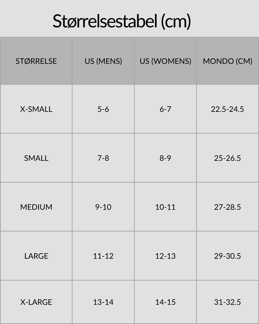 Line Bootie 1.0 - Størrelsestabel