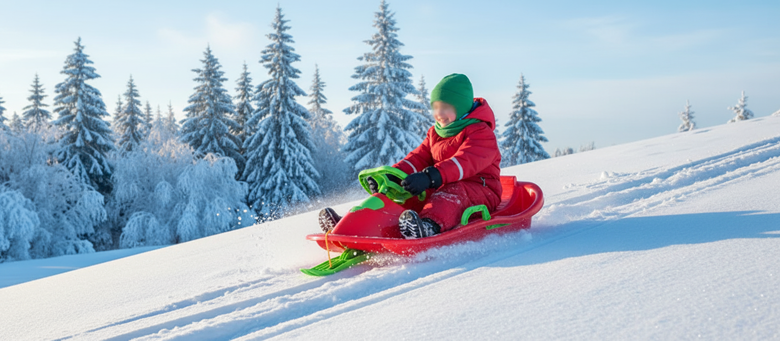 SnowRider Bobslæde med rat og bremser - Rød/Grøn