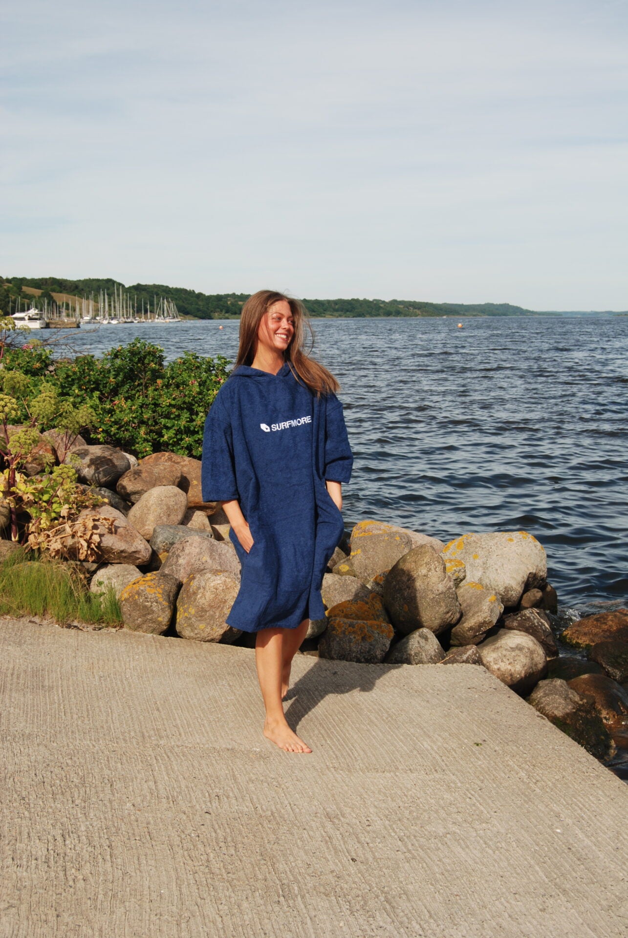 SURFMORE badeponcho til voksne - Bomuld - Navy