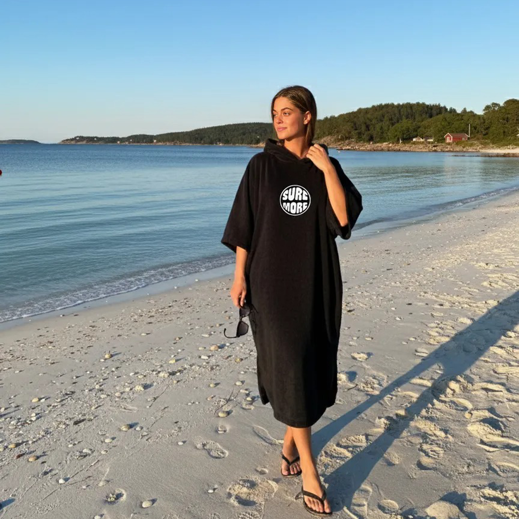 SURFMORE badeponcho til voksne - Bomuld - Sort