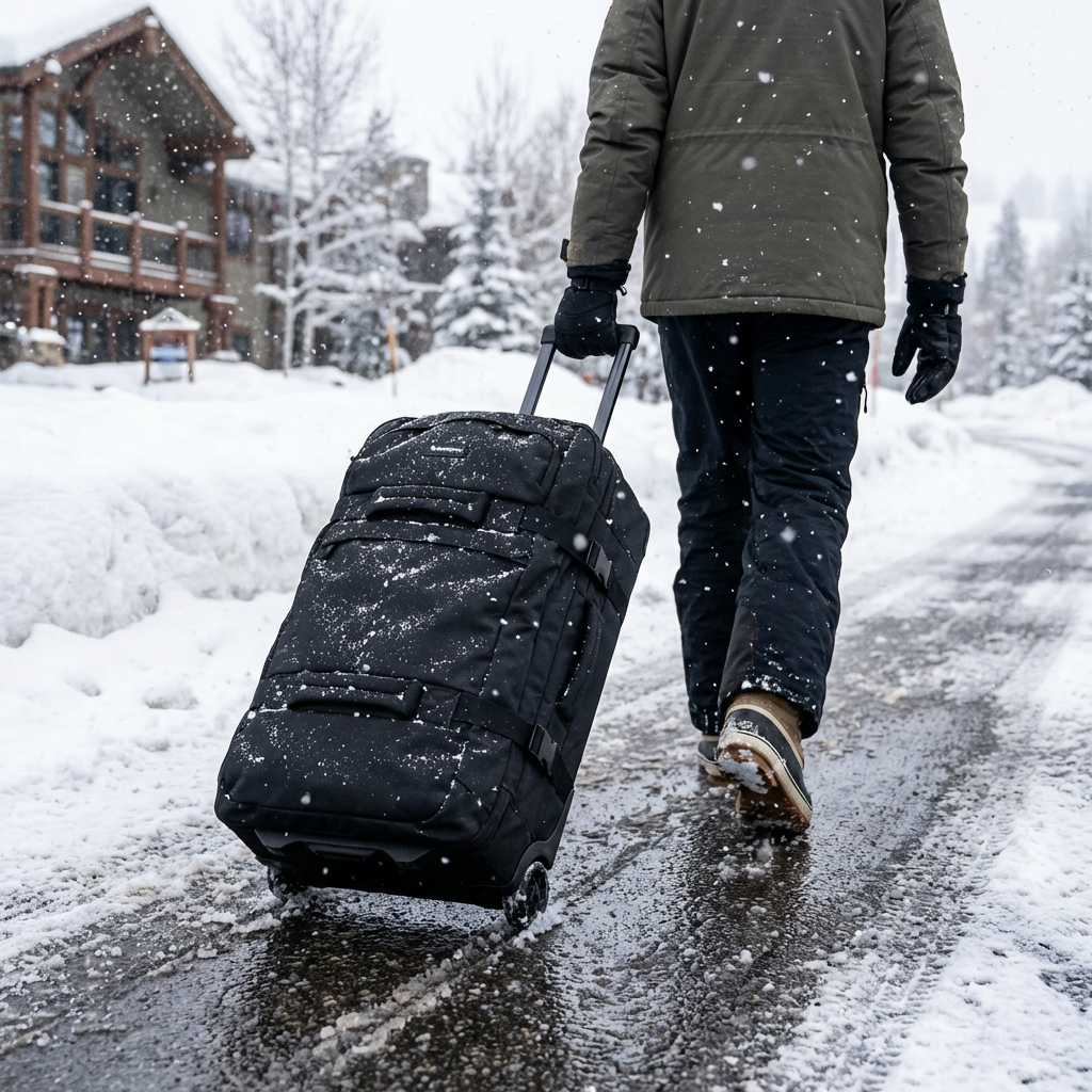 SURFMORE Split-Roller 110L  Rejsetaske med mand i sneen