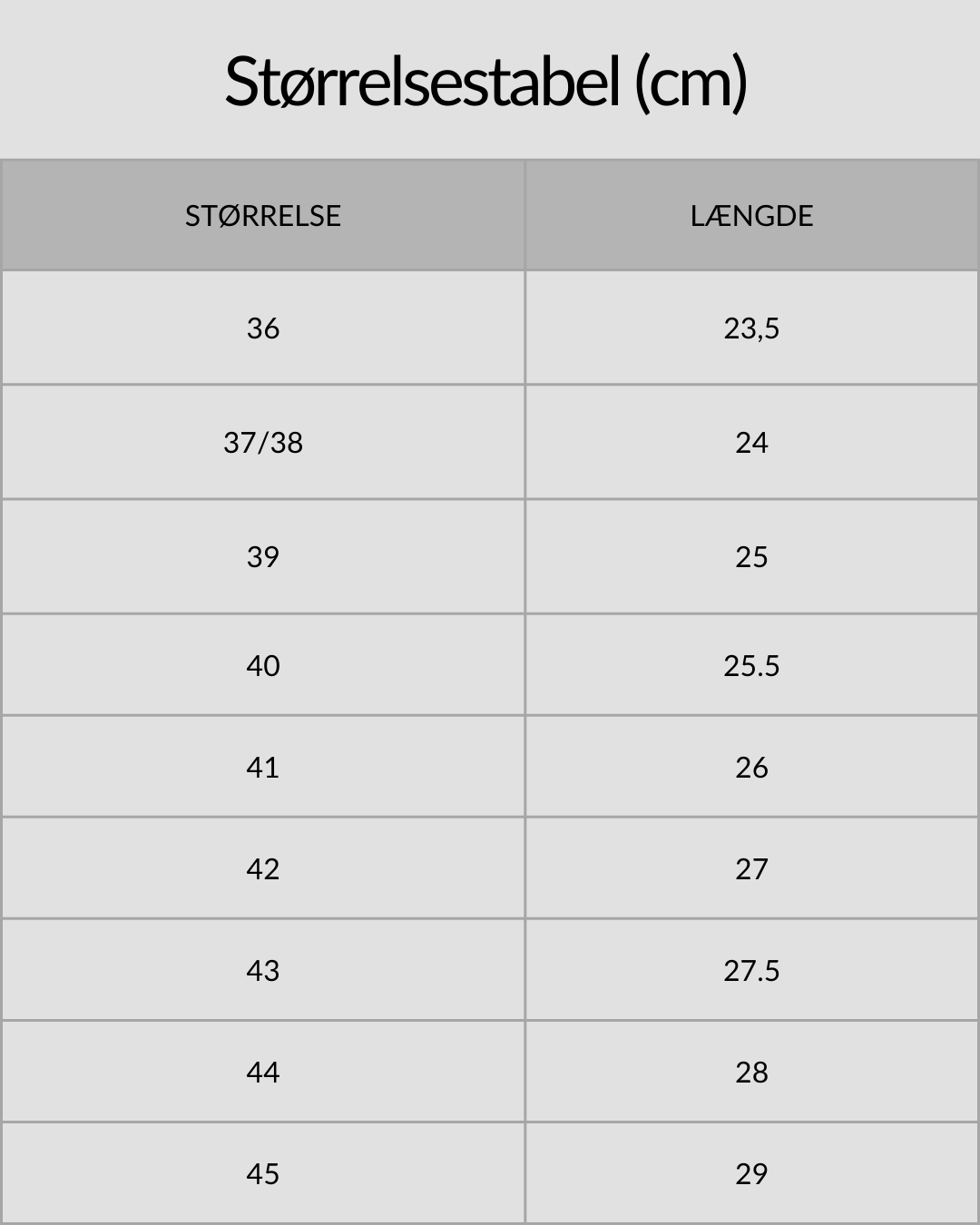 SURFMORE Neopren Sko (3mm) - Størrelsestabel