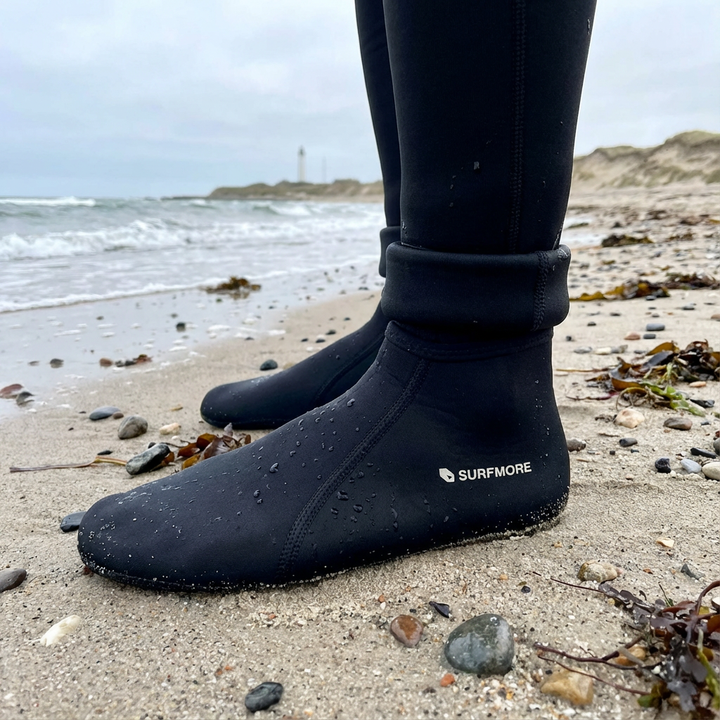 SURFMORE Neopren Sokker (3mm) i sort på stranden