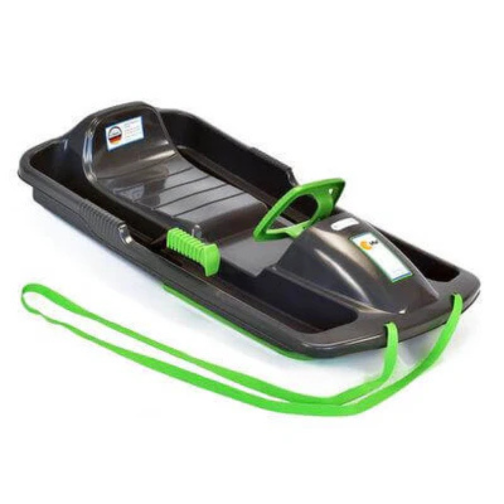 SnowFox Bobslæde med rat og bremser - Anthracite/Grøn