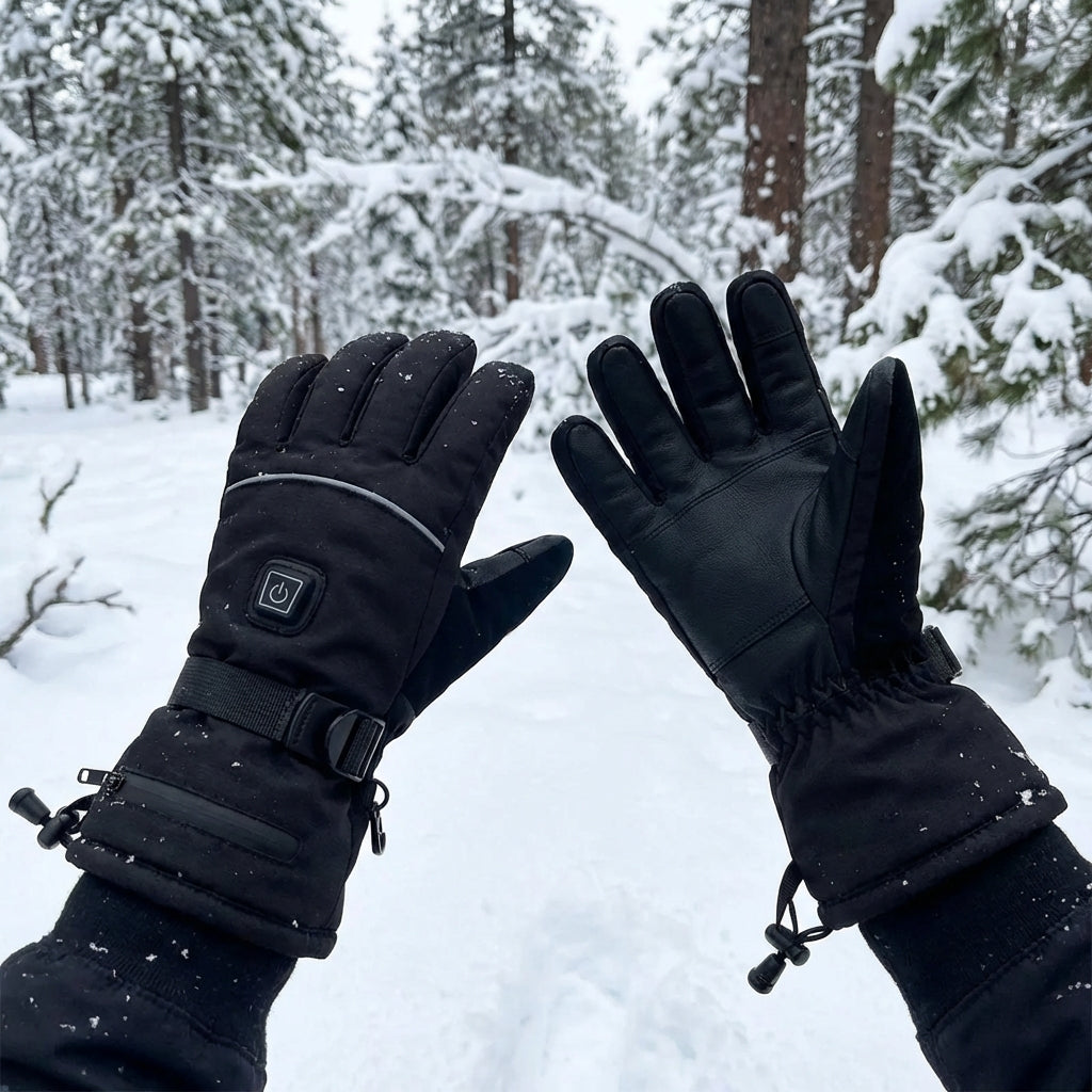 Varmehandsker i sort ude i sneen