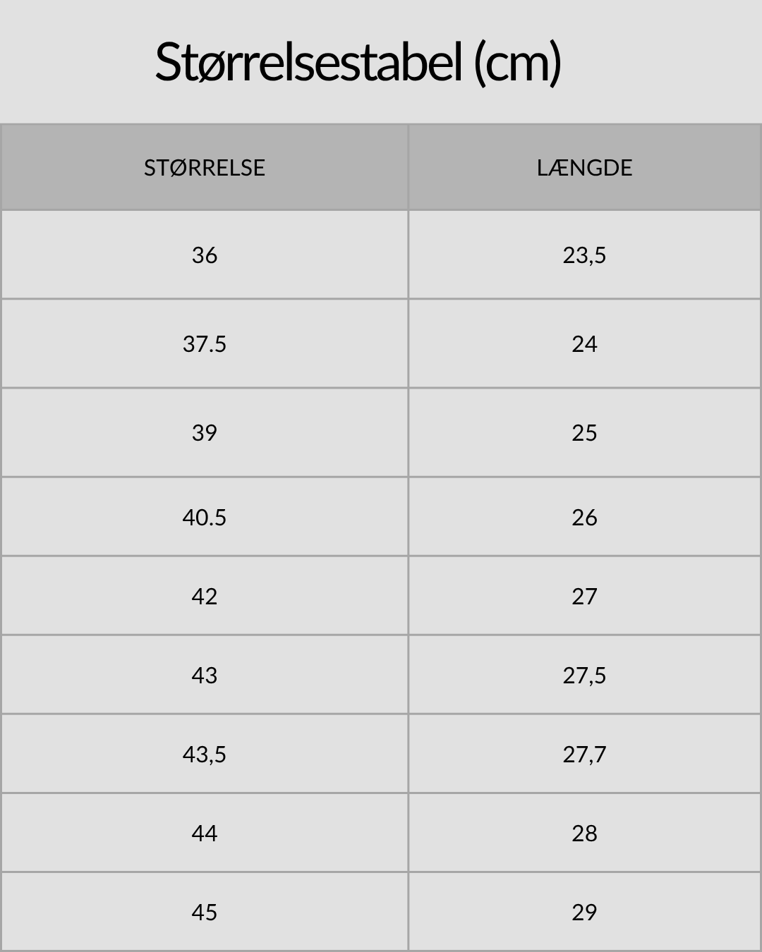 SURFMORE Neopren Sko 3mm størrelsestabel
