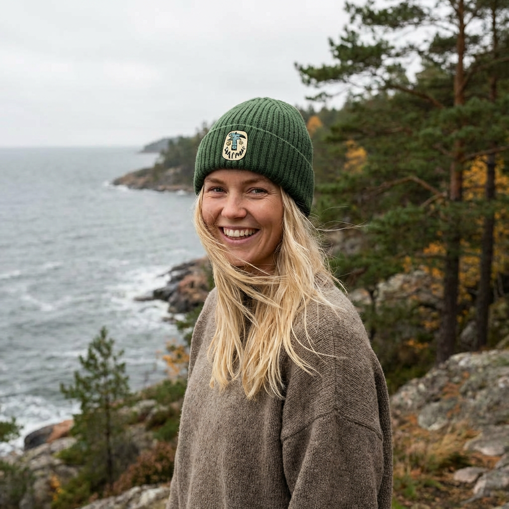 SURFMORE Ocean Beanie i grøn på pige i natur