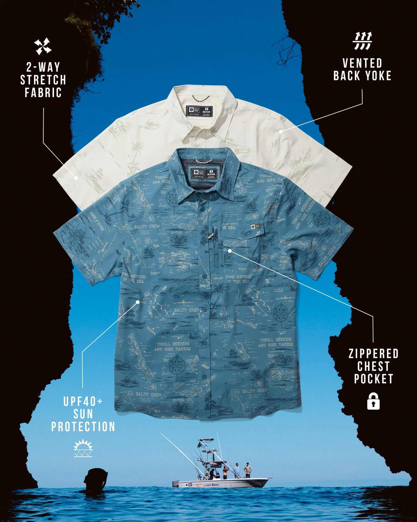 Salty Crew Seafarer S/S Tech Woven - Skifergrå