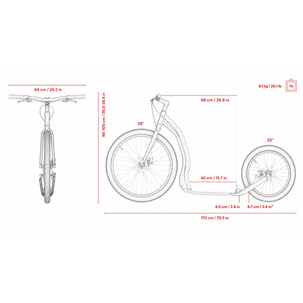 Yedoo Trexx Disc Scooter dimensioner